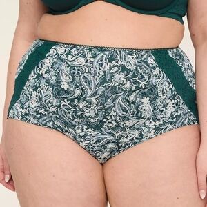 Lane Bryant Cacique Green Paisley Cotton Lace-Back High Waist Panty 18/20 NWT